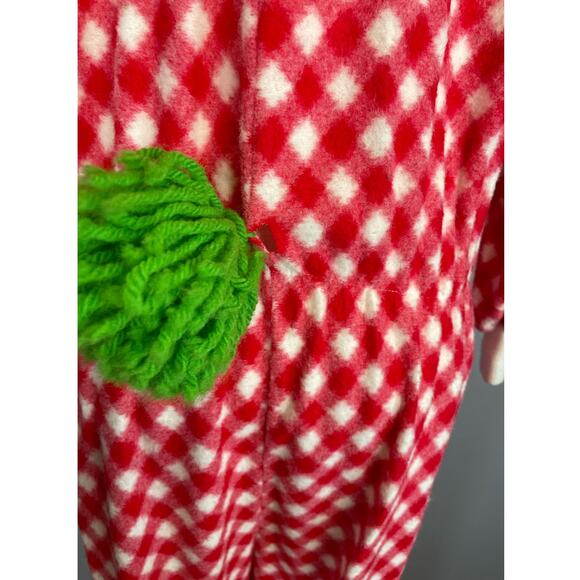 Vintage 1970s Homemade Clown Costume Red White Checked Green Pom Pom Small - Picture 8 of 10